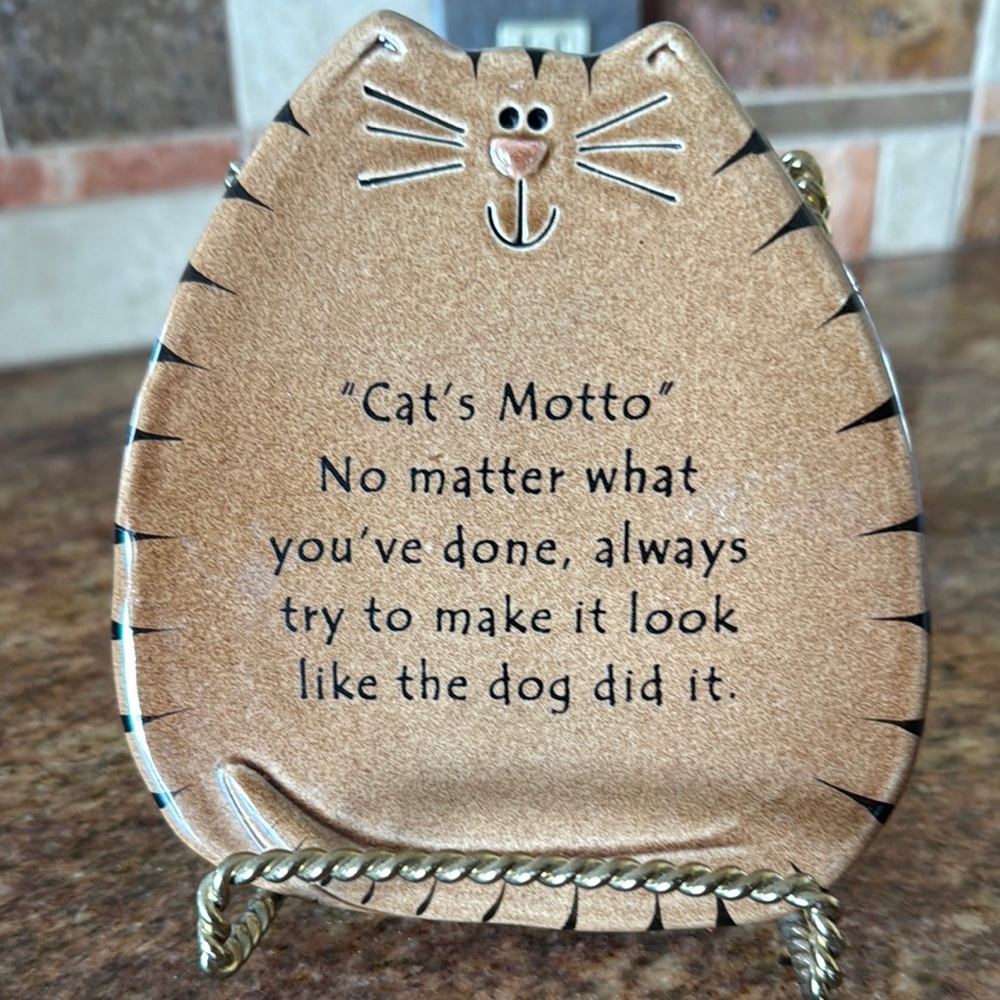 Brown Cat Motto Plaque 5x5